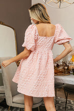 Load image into Gallery viewer, Blush Floral Jacquard Puff Sleeve Dress