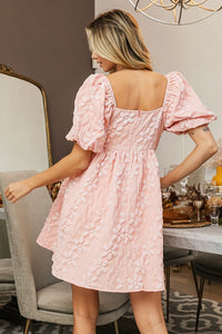Blush Floral Jacquard Puff Sleeve Dress