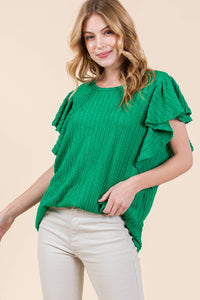 Kelly Green Cable Knit Ruffle Sleeve Top