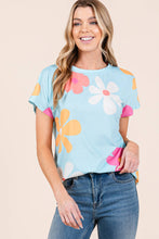 Load image into Gallery viewer, Blue Floral Crew Neck Top