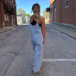 Washed Denim Overall Jumpsuit