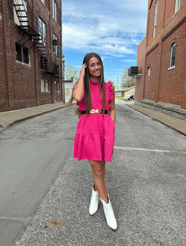 Hot Pink Solid Textured Tiered Dress