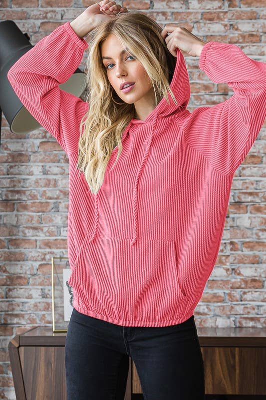 Coral Elastic Waist Hoodie