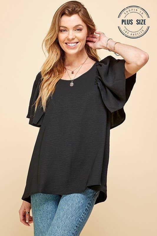 Black Ruffle Sleeve Top