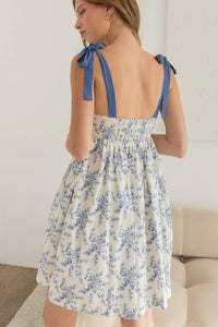 Blue Floral Tie Strap Dress