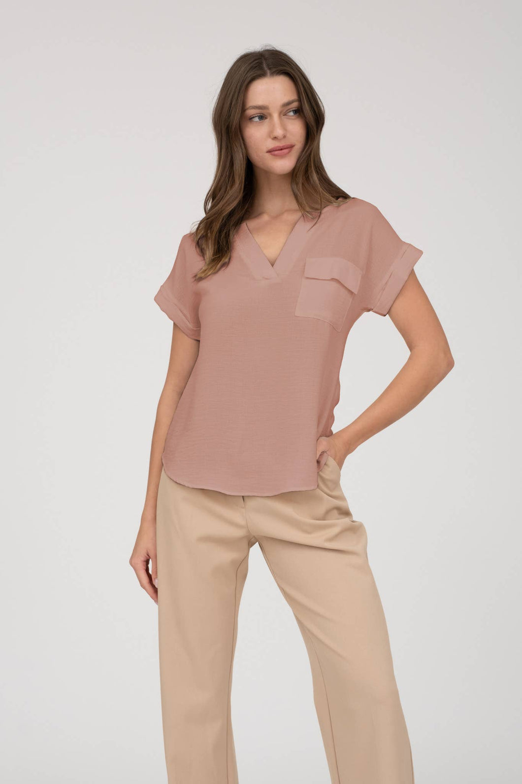 Blush Split Neck Top