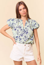 Load image into Gallery viewer, Sage Cotton Floral Print Ruffle Top