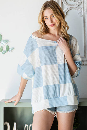 Blue Checkered Oversized Sweatshirt