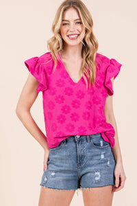 Fuchsia Ruffle Sleeve Top