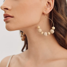 Load image into Gallery viewer, Boho Wood Drop Hoop Earrings