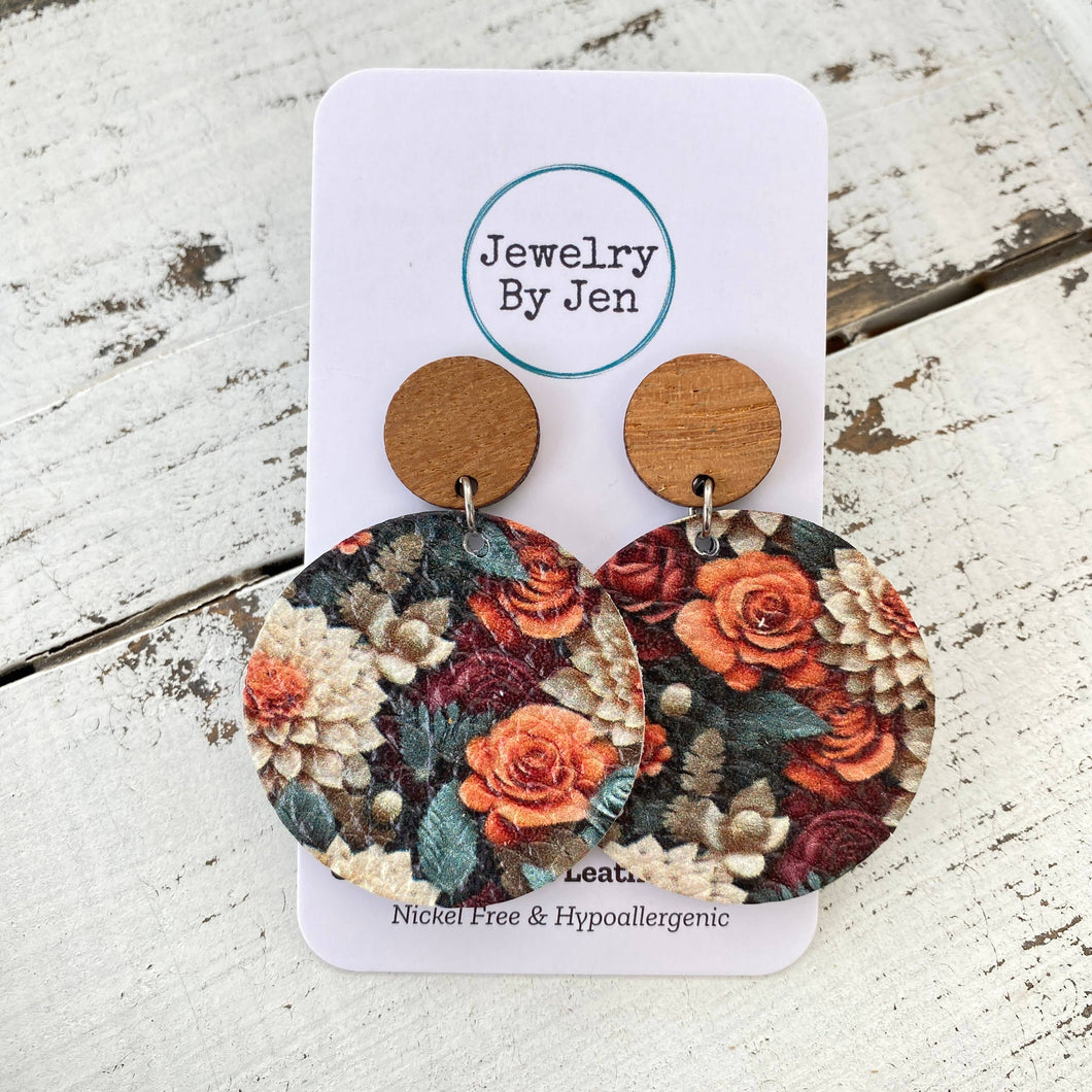 Wood Stud Earring: Autumn Array of Flowers