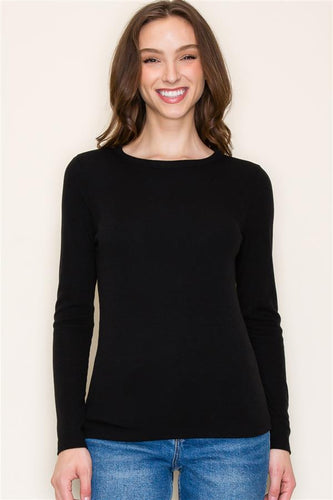 Black Crew Neck Basic Rib Top