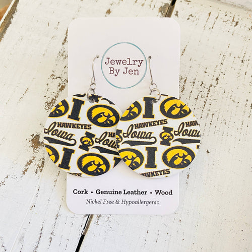 Iowa Hawkeyes Collage Circle Leather Earrings