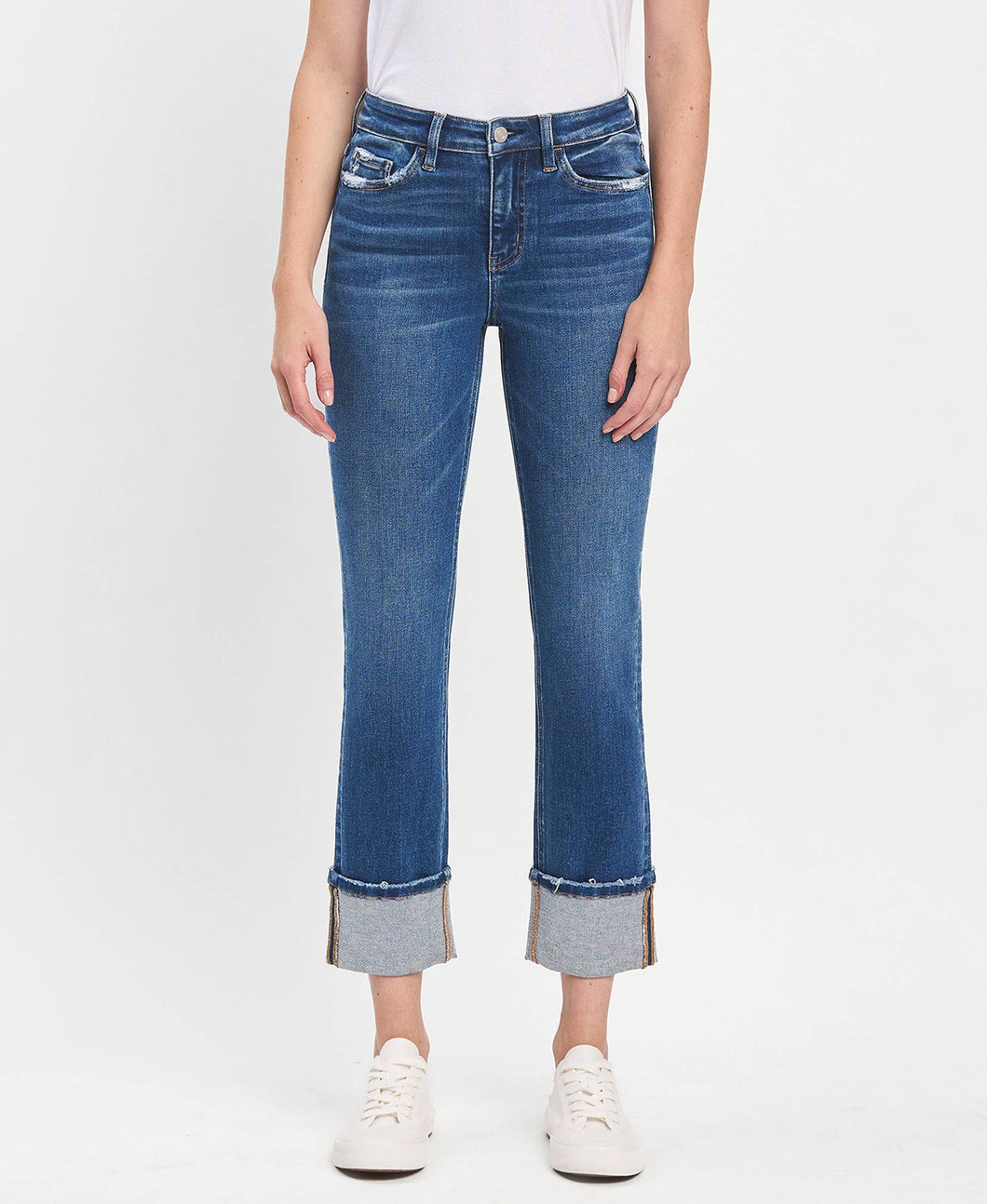 Vervet High Rise Cuffed Slim Straight Jeans