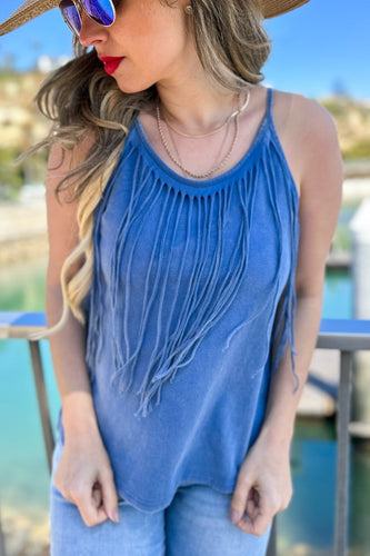 Western Style Front Tassel Washed Tank