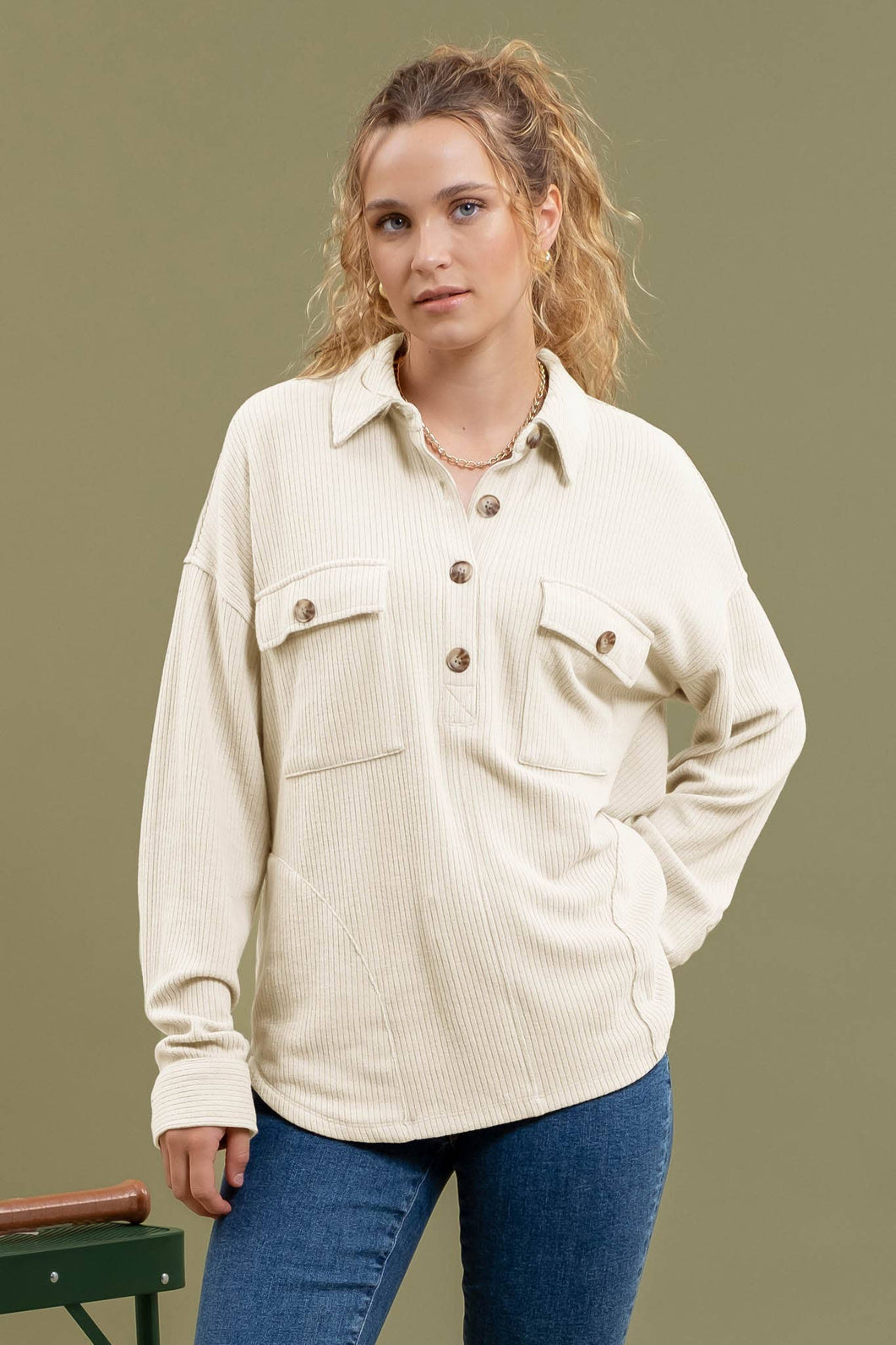 Ivory Half Button Top