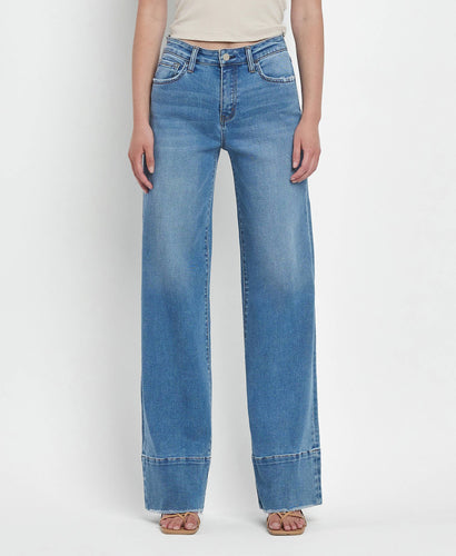 Vervet High Rise Raw Hem Wide Leg Jeans