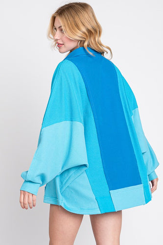 Blue Colorblock Thermal Oversized Top