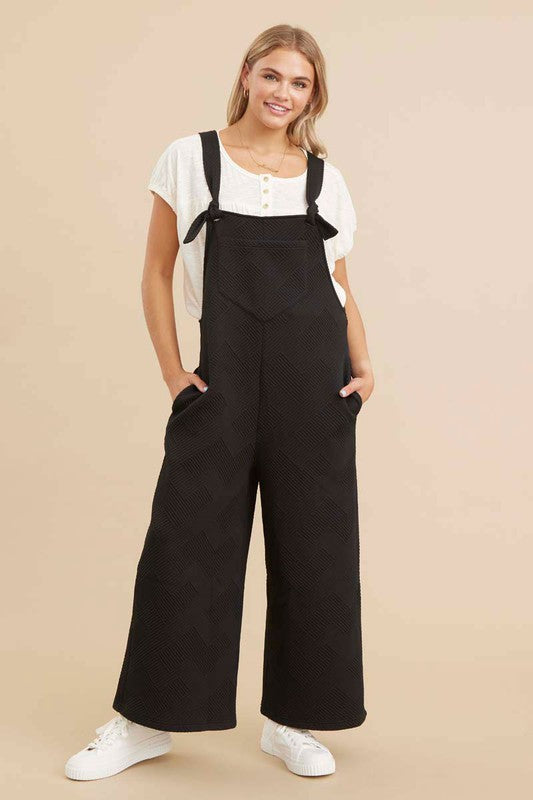 Black Textured Tie Sleeveless Overall