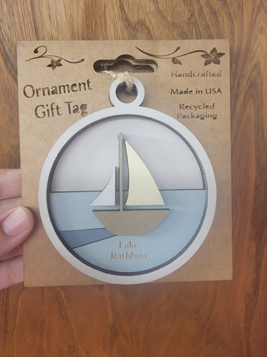 Lake Rathbun Sailboat Wood Ornament/Gift Tag