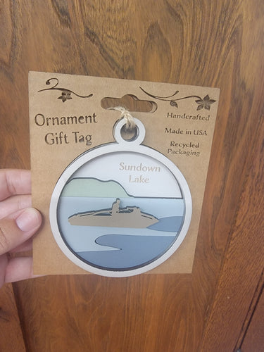 Sundown Lake Speed Boat Wood Ornament/Gift Tag