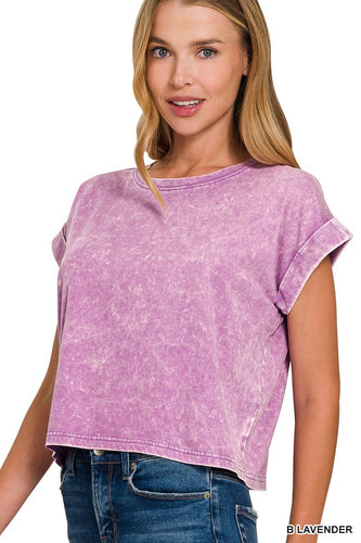 Lavender Washed Cotton Cuffed Top