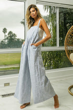 Load image into Gallery viewer, Ivory &amp; Blue Distress Stripe Jumpsuit