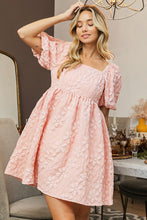 Load image into Gallery viewer, Blush Floral Jacquard Puff Sleeve Dress