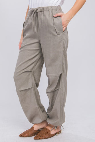 Linen Drawstring Waist Long Pants