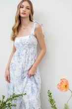 Load image into Gallery viewer, Blue Fruit Blossom Tiered Midi Dress