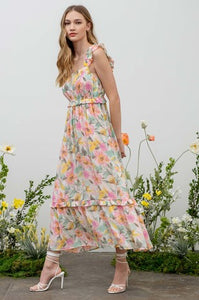 Watercolor Floral Print Midi Dress