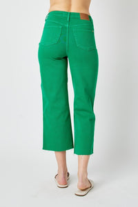 Kelly Green Judy Blue Tummy Control Crop Wide Jean