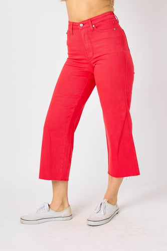 Judy Blue Red Tummy Control Crop Wide