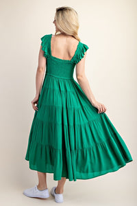 Kelly Green Smocked Tiered Maxi Dress