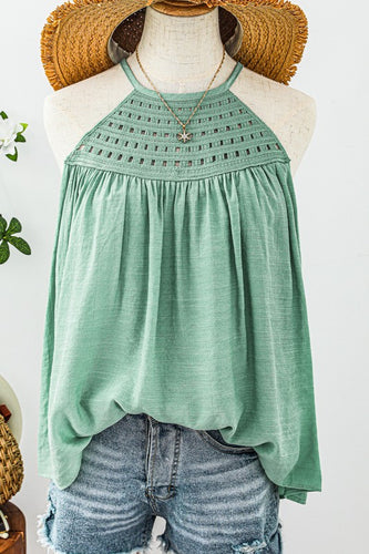 Mist Green Splicing Halter Flowy Tank Top