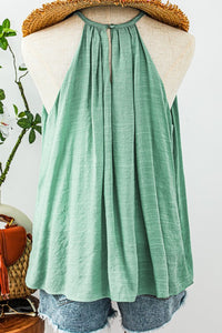 Mist Green Splicing Halter Flowy Tank Top