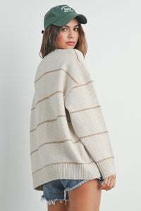 Taupe Striped Drop Shoulder Sweater