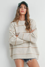 Load image into Gallery viewer, Taupe Striped Drop Shoulder Sweater