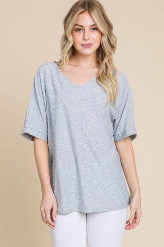 Grey V Neck Swiss Dot Top
