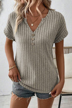 Load image into Gallery viewer, Ribbed Notched V-Neck Buttoned Top