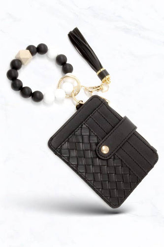 Silicone Bead Gold Holder Keychain: Black