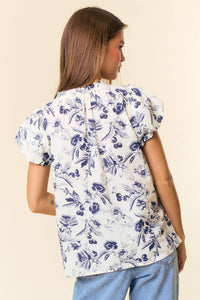 Sage Cotton Floral Print Ruffle Top