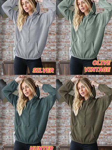 Hunter Green Elastic Waist Hoodie