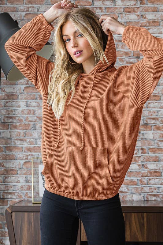 Burnt Orange Elastic Waist Hoodie