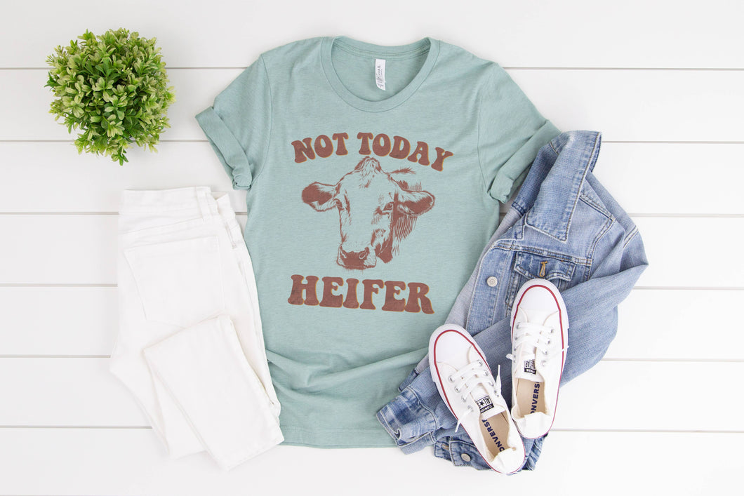 Dusty Blue Not Today Heifer Graphic Tee