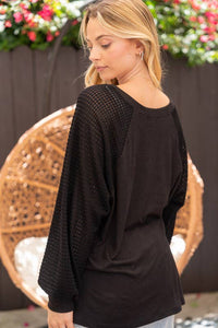 Black Soft Waffle Sleeve Top