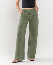 Load image into Gallery viewer, Vervet Olive High Rise Cargo Wide Leg Jeans