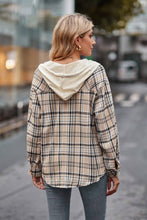 Load image into Gallery viewer, Coffee Plaid Button Up Hoodie