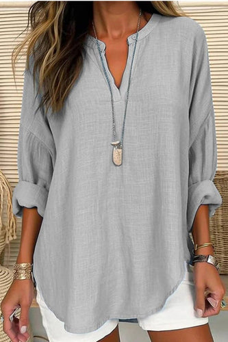 Grey V Neck Long Sleeve Top