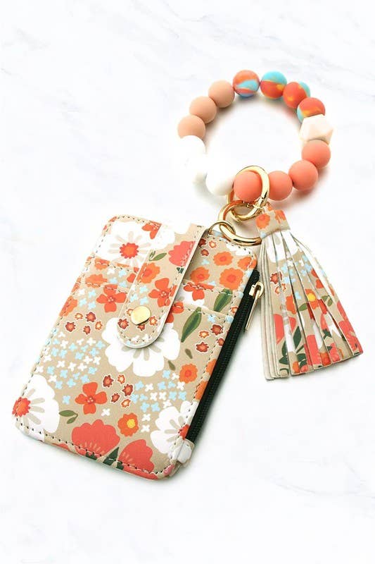 KeyChain and floral wallet: Beige